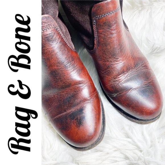 RAG & BONE Mercer II Suede Handmade Antiqued Leather Burgundy Booties, Size 37 - Picture 6 of 12